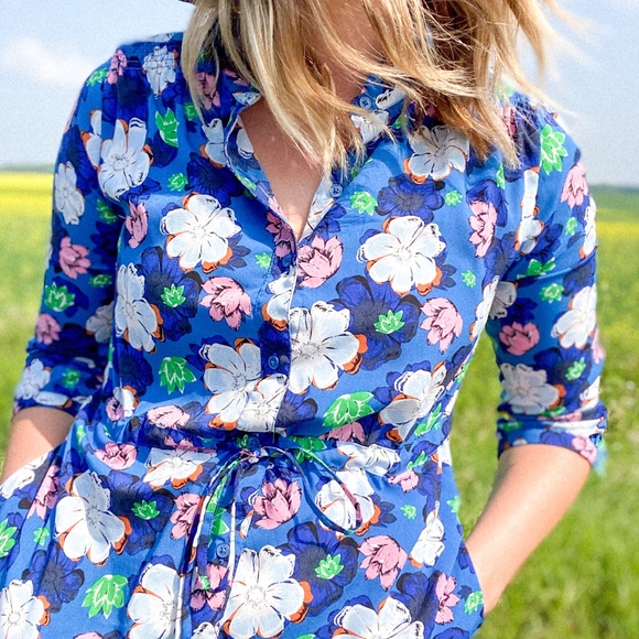 Blue Floral Button Up Dress - Picture 7 of 7